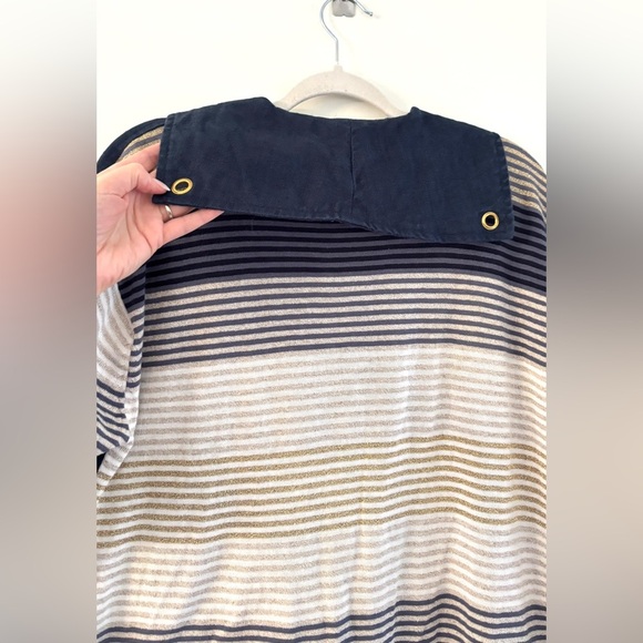 Women's Size L Button Down Blouse Gold‎ Metallic Coastal Nautical Sailor Chic - Picture 9 of 12